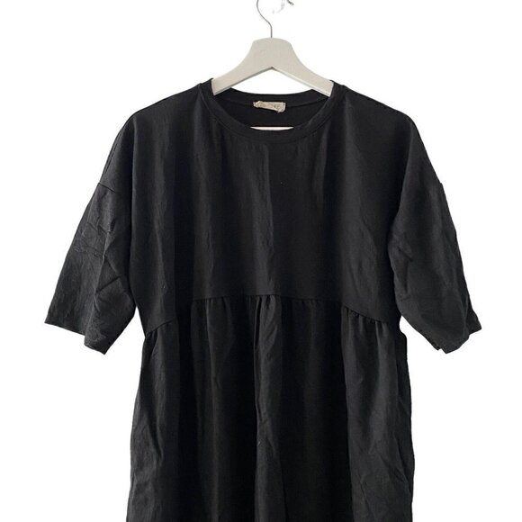 Roolee Black Empire Waist Midi Dress Black Knit Comfy Peasant Boho Size Small - Picture 2 of 8